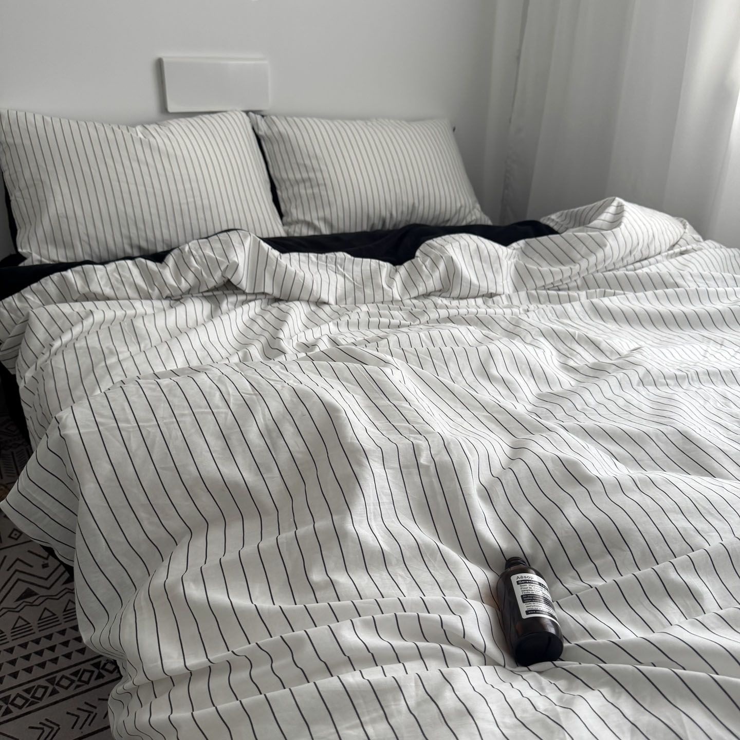 Minimalist style washed cotton four-piece set 2026 new thickened striped duvet cover for male college dormitory three-piece bed sheet set
