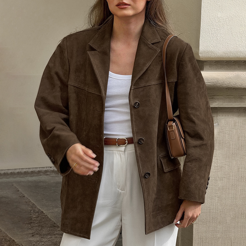 Women's Clothing 2024 Autumn and Winter Retro Suede Coat Women's Design Thickened Medium and Long Lapel Coat Jacket Commuter Women's Wear_voghion.com
