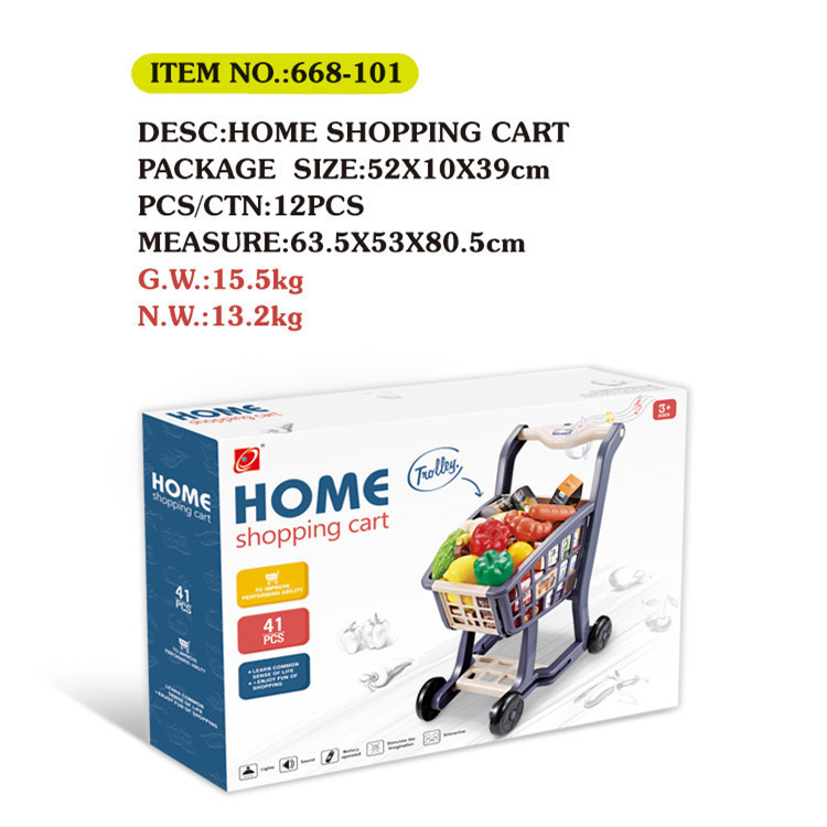 Traje de carrito de supermercado de simulación infantil transfronterizo música ligera supermercado compras de frutas y verduras jugar juguetes de la casa