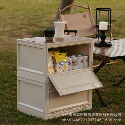 Outdoor storage box, camping organization box, foldable box, car trunk storage box, wooden lid household turnover box