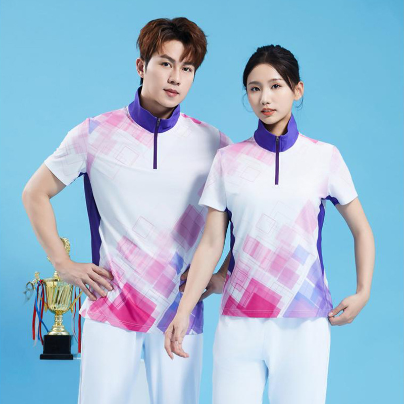 Quick-Dry Half-Zip Badminton Outfit, Square Dance Team Uniform, Men's and Women's Table Tennis Sports Set, Competition Appearance Outfit