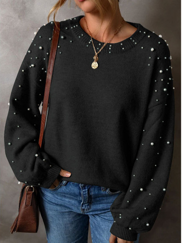 Yangyang Autumn/Winter New Arrival European and American-Style Plus-Size Loose Long-Sleeved Beaded Crewneck Pullover Sweater for Women—Factory Direct
