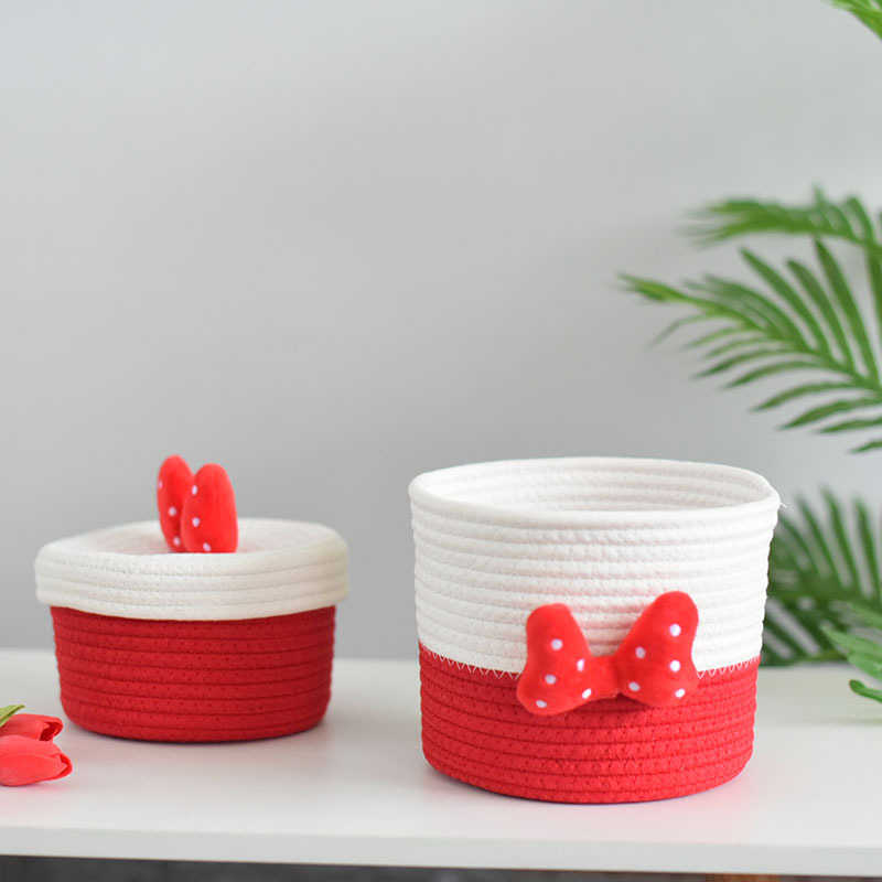 Cartoon bow storage basket, household use, washable, creative snack miscellaneous cosmetics storage