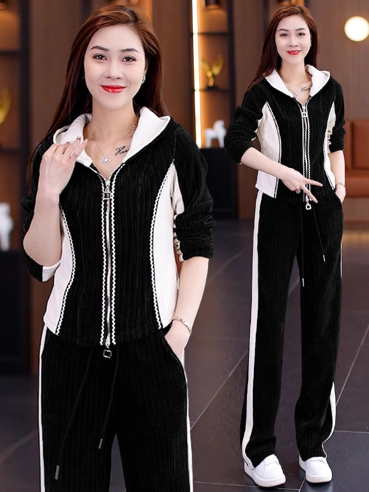 Women's Clothing new casual sportswear women's suits spring and autumn fashionable hooded sweatshirt wide leg pants two piece suit_voghion.com