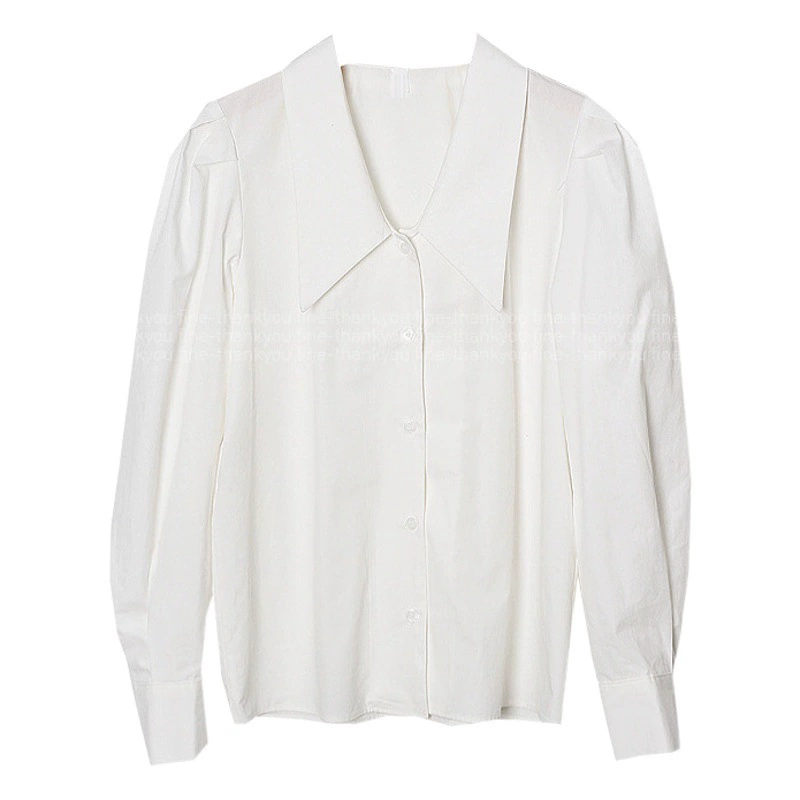 Рубашка с острым воротником дизайнерская ниша для чувств Женская весенне-осенняя простая универсальная французская белая рубашка с длинным рукавом Женская рубашка с пышными рукавами