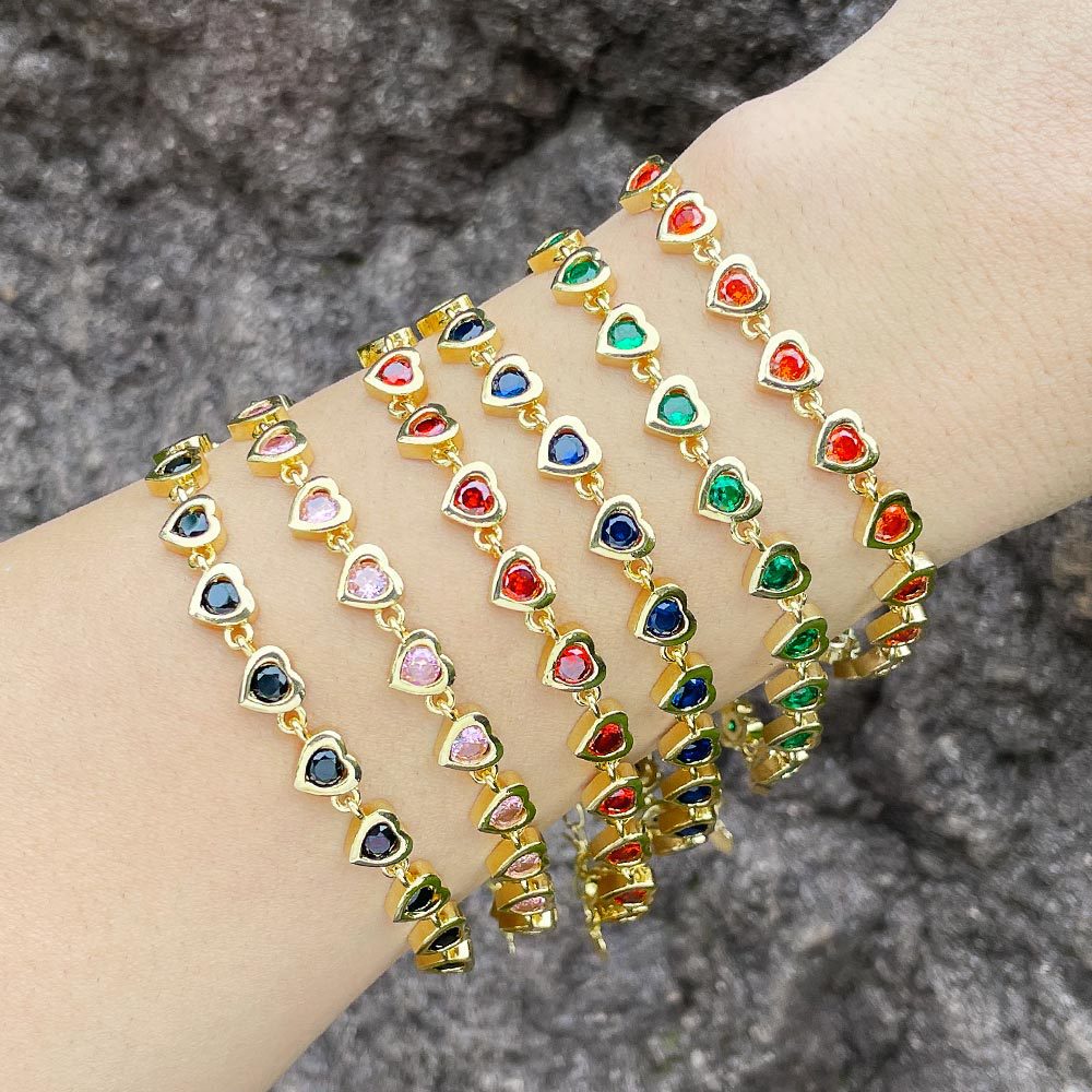 15g Weight Zircon Inlay Material Fashion Heart Shape Copper Bracelets Inlay Zircon Copper Bracelets