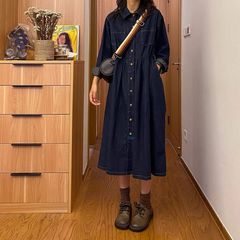 牛仔连衣裙衬衫2025新款时尚显瘦收腰法式复古长袖ins小众纯欲风
