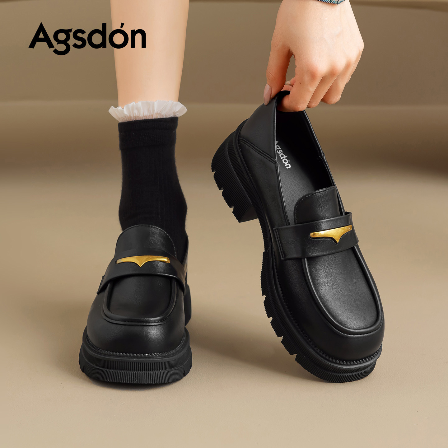Augu Lion negro clásico zapatos Lefour para mujeres 2025 otoño nuevo tacones gruesos estilo británico zapatos de viaje único