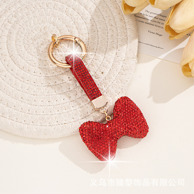 韩版网红可爱高档水钻蝴蝶结钥匙扣创意镶钻大圆扣个性女士包挂件|undefined