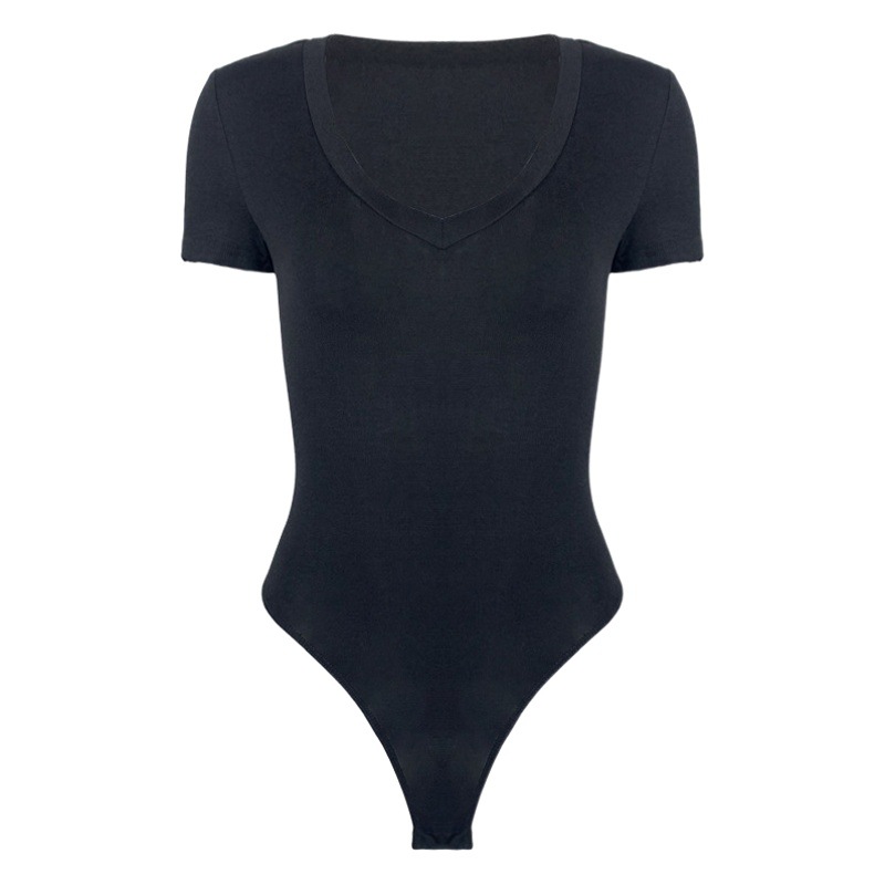 Bodysuit 2023 verano nuevo comercio exterior europeo y americano ropa de mujer Amazon manga corta cuello en V sexy mono apretado