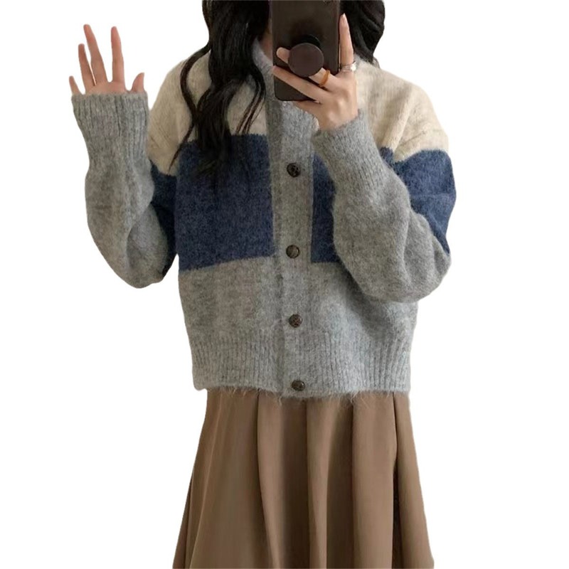 コントラストカラーストライプセータージャケット女性のための秋と冬の2025新しいレトロな怠惰なスタイルのデザイン多用途ニットカーディガン女性のための|undefined