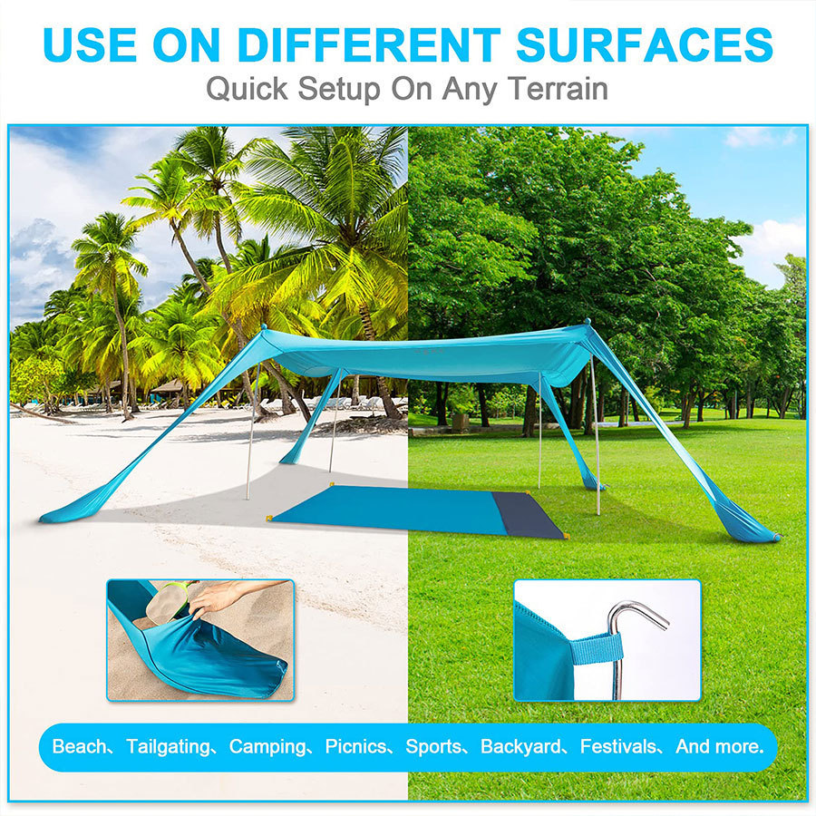 En stock al aire libre portátil playa elástico lycra Canopy camping sombrilla protección solar carpa camping Canopy