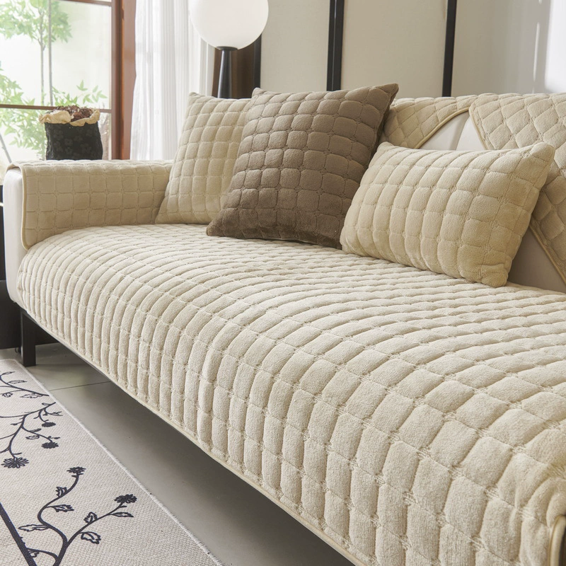 Flannel Plush Sofa Cover, Increased Thickness Non-Slip, Cushion & Pillowcase Options, 70–110 cm