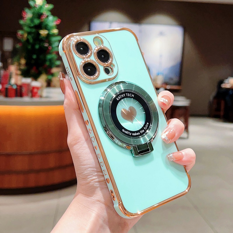 Magnetic electrodeposición amor con soporte para iPhone18Promax caso de teléfono 18 manzana 17 juegos suave 16 a prueba de caídas