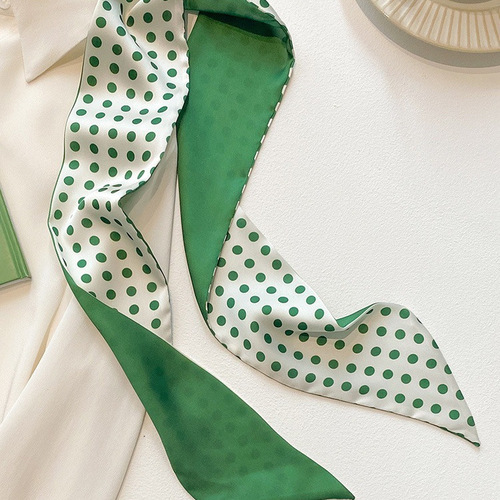 Delicate and Fresh Green Color Series Hair Ties, Small Long Strips, Women's Thin Satin Scarf, Flowing Ribbon, Packaging Decoration, Collar Scarf, Versatile
