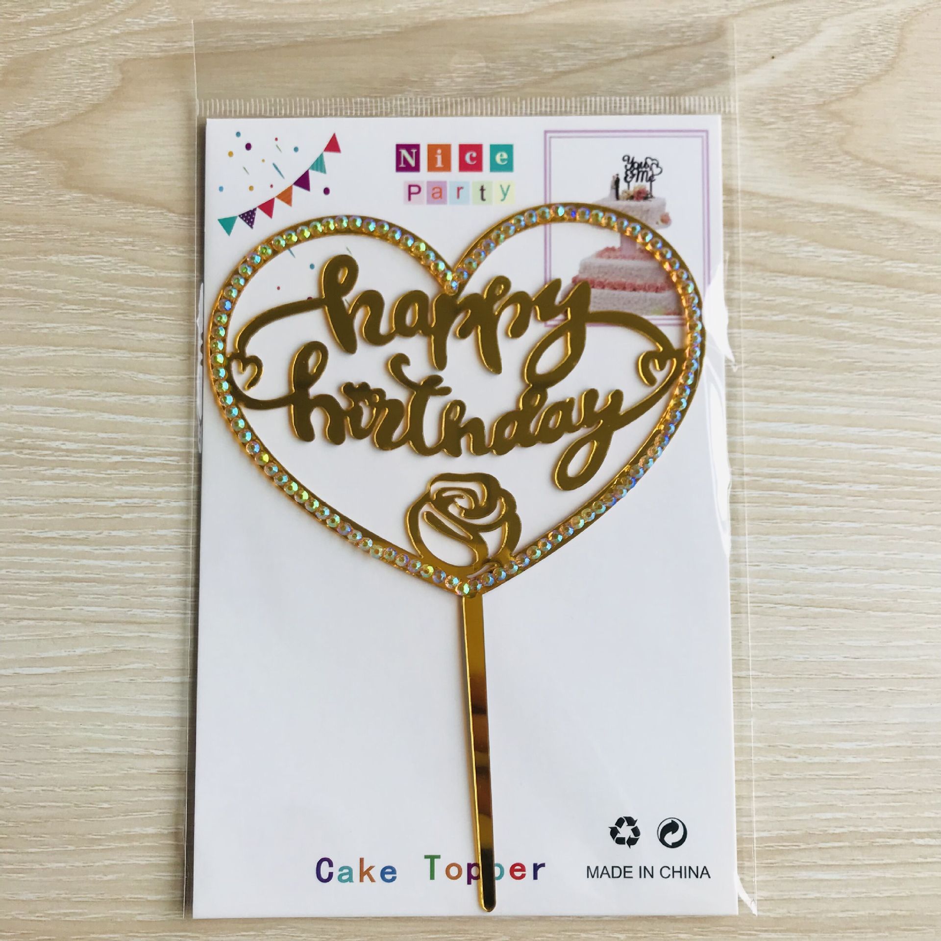 Suministro transfronterizo acrílico diamante Feliz Cumpleaños feliz cumpleaños pastel tarjeta inserción postre decoración mesa