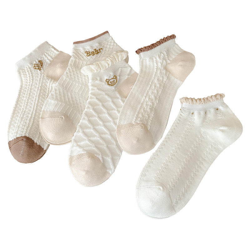 Calcetines de mujer de algodón blanco puro primavera y verano nuevos calcetines de barco damas de malla rizada calcetines frescos al por mayor