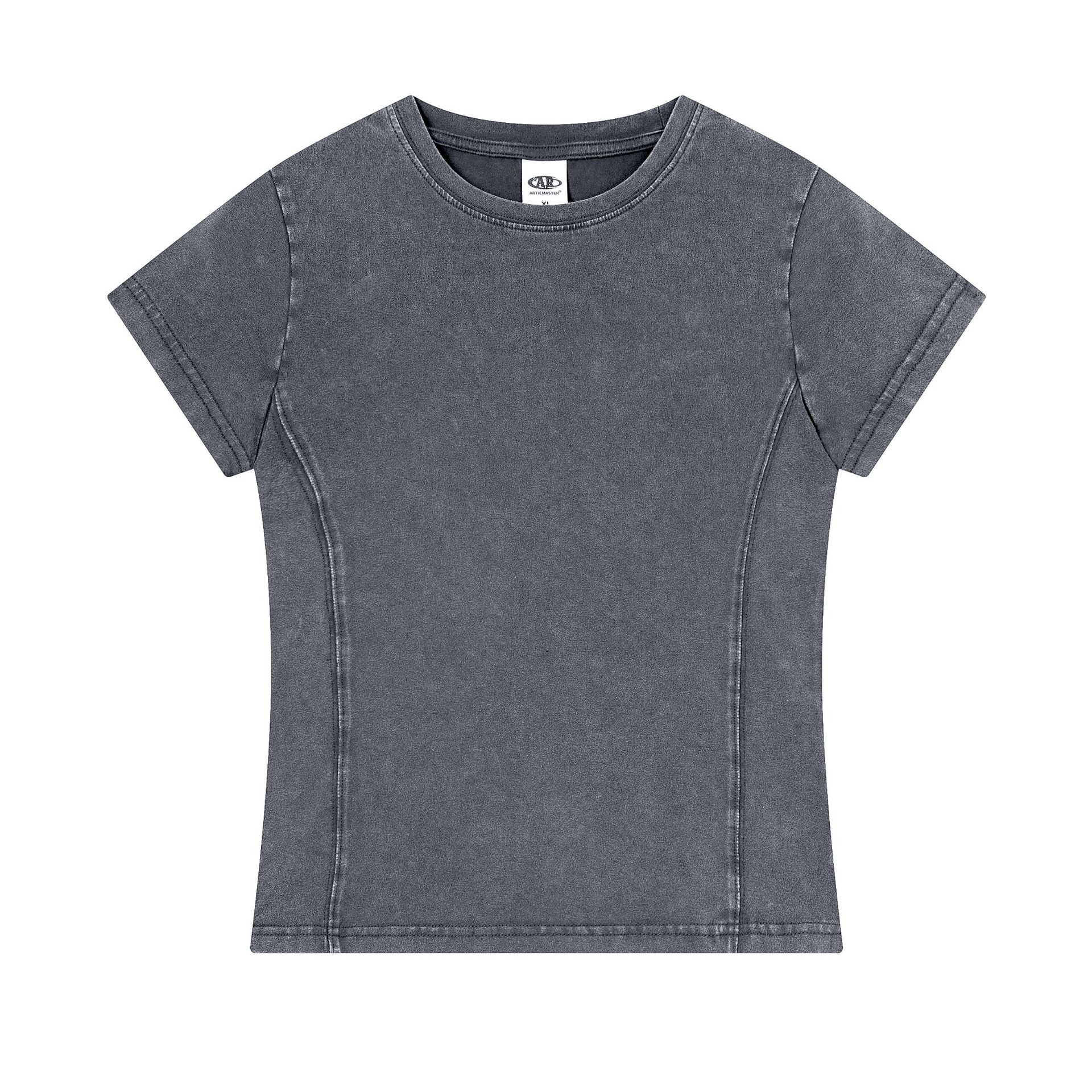Algodón de vello largo lavado con agua frita flocos de nieve para hacer viejas camisetas de manga corta elásticas delgadas para mujeres de verano nuevo estilo americano caliente corto image 9