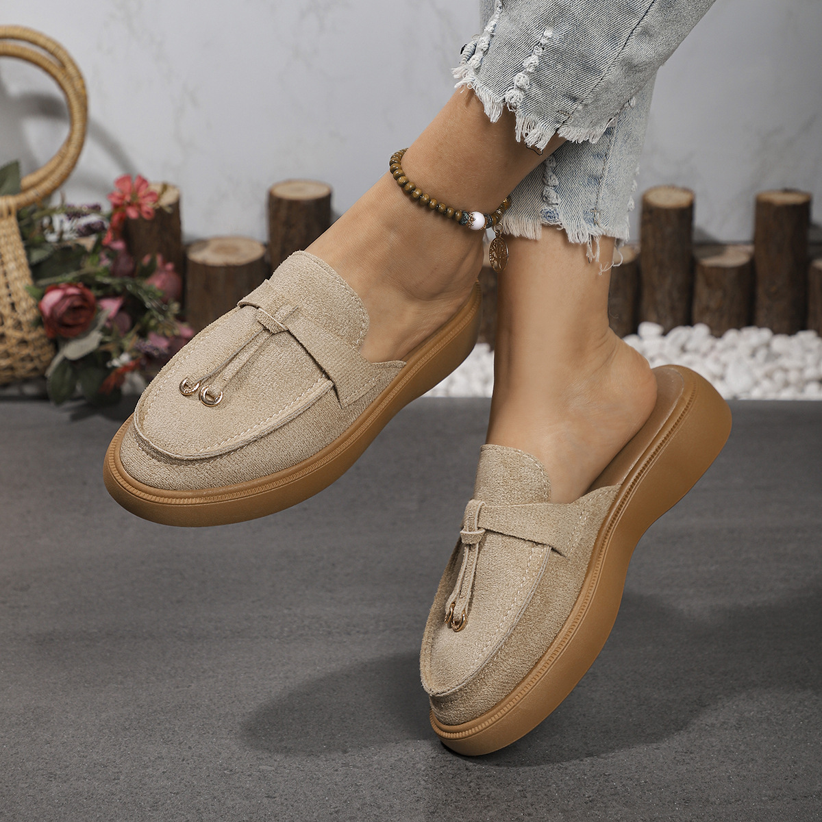 Half Length Plus Size Women's Slippers, Fashionable, Versatile, Flat, Comfortable, Thick Soled._voghion.com