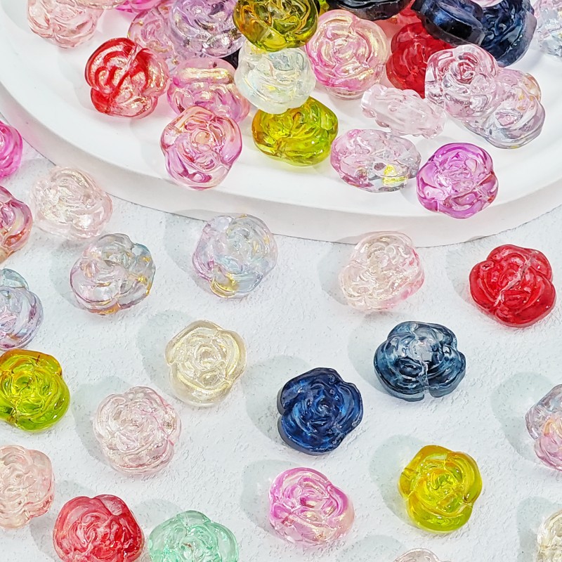仙女风玫瑰花琉璃串珠diy手工饰品超优手链项链配件材料制作批发