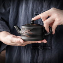 紫陶茶壶单壶浮雕紫泥纯手工泡茶建水紫砂壶西施壶功夫茶具手抓壶