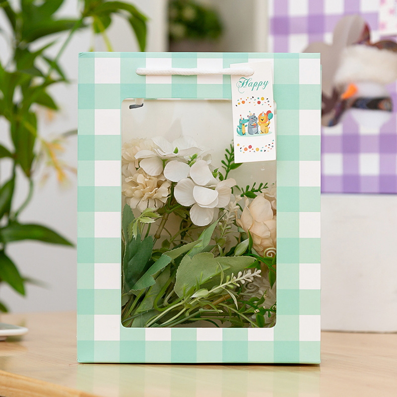 Bolsa de regalo de ventana verde bolsa de regalo de flores rectangular bolsa de papel bolso de Navidad bolso de regalo de San Valentín al por mayor