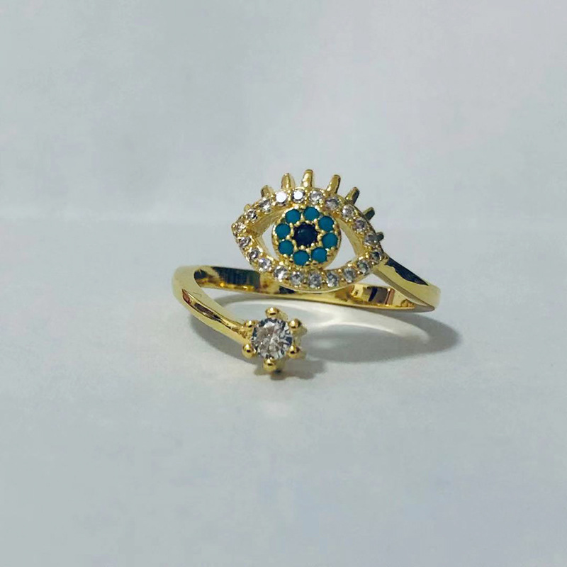 1 Piece Quantity Daily Occasion Copper Material Elegant Lady Devil's Eye Copper Plating Inlay Zircon Open Rings