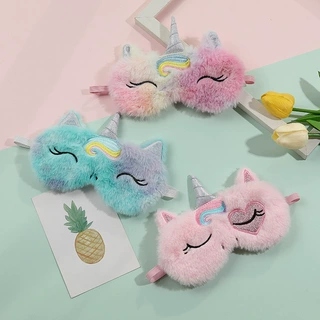 毛绒睡眠眼罩卡通可爱独角兽遮光睡觉眼罩儿童眼罩午休遮光眼罩