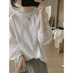 フランスのカジュアルなランタンの袖のtシャツの女性の300斤の太ったMMの特大サイズの婦人服の秋のゆったりしている百合の9分の袖の上着