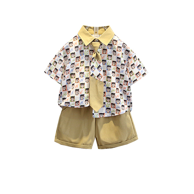 8128 camisa para niños traje de manga corta 2025 nuevo niño verano casual delgado solapa de dos piezas bebé fresco