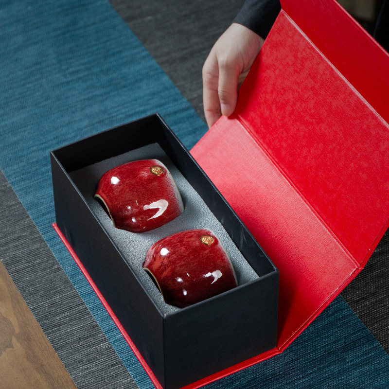 Suministros DE BODA rojo boda pareja taza cerámica Kung Fu taza de té pareja maestro taza hombres y mujeres par taza caja de regalo taza de té