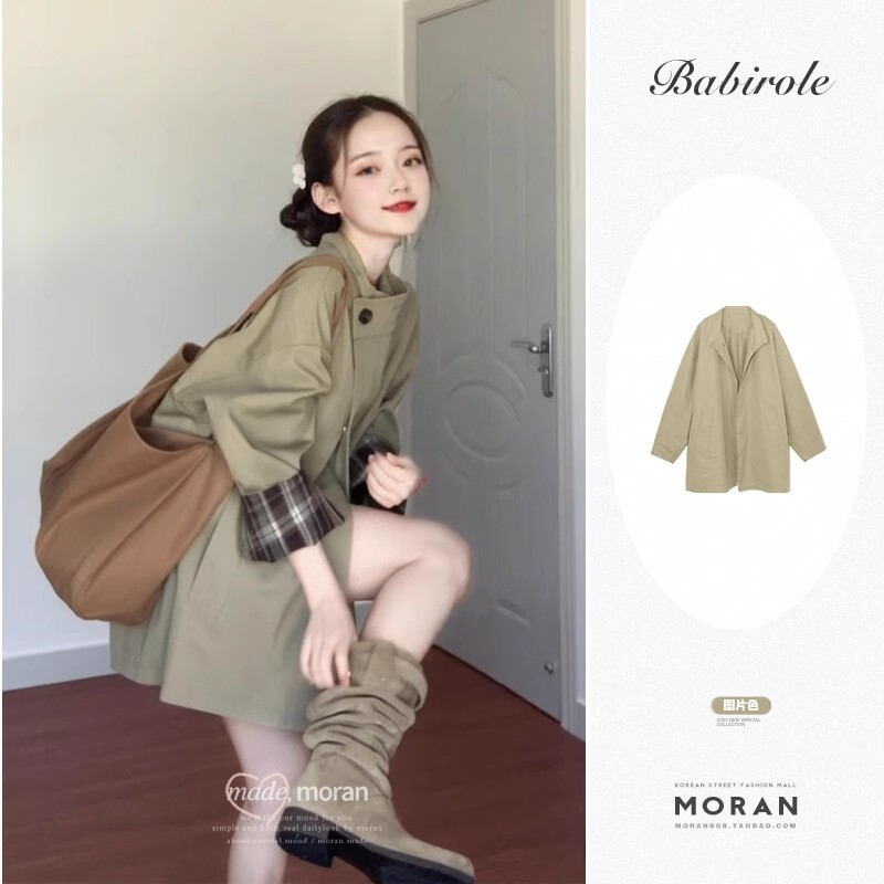 British Style Retro Plaid Contrast Windbreaker Jacket Silhouette 2025 Autum New Lazy Loose Coat for Women British Style Retro Plaid Contrast Windbreaker Jacket Silhouette 2025 Autum New Lazy Loose Coat for Women