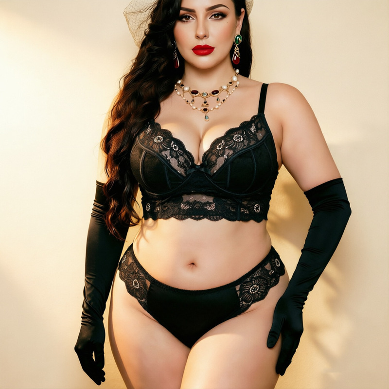European and American Foreign Trade Cross-Border Plus-Size Velvet Bra Set, Winter Lingerie Set for Plus-Size Women, Custom-Made High Quality