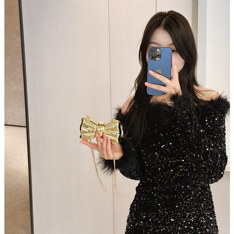 2025 nueva bolsa de cena transfronteriza bolsa de acrílico bolsa de flores de perla brillante bolsa de arco mini bolsa de lápiz labial