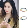 杨幂同款笑脸彩色彩虹串珠戒指女2022年新款潮食指戒指环夏季链戒