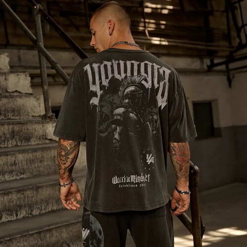 Youngla men's sports, leisure and fitness printed style large version loose cotton short-sleeved T-shirt on sale one item