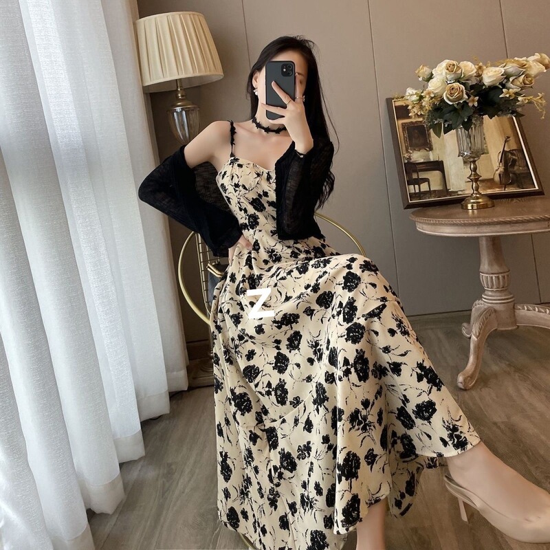 Floral Print Camisole Dress for Women, 2026 Spring New French Retro Hepburn Style, High-End Elegant Two-Piece Set Floral Print Camisole Dress for Women, 2026 Spring New French Retro Hepburn Style, High-End Elegant Two-Piece Set