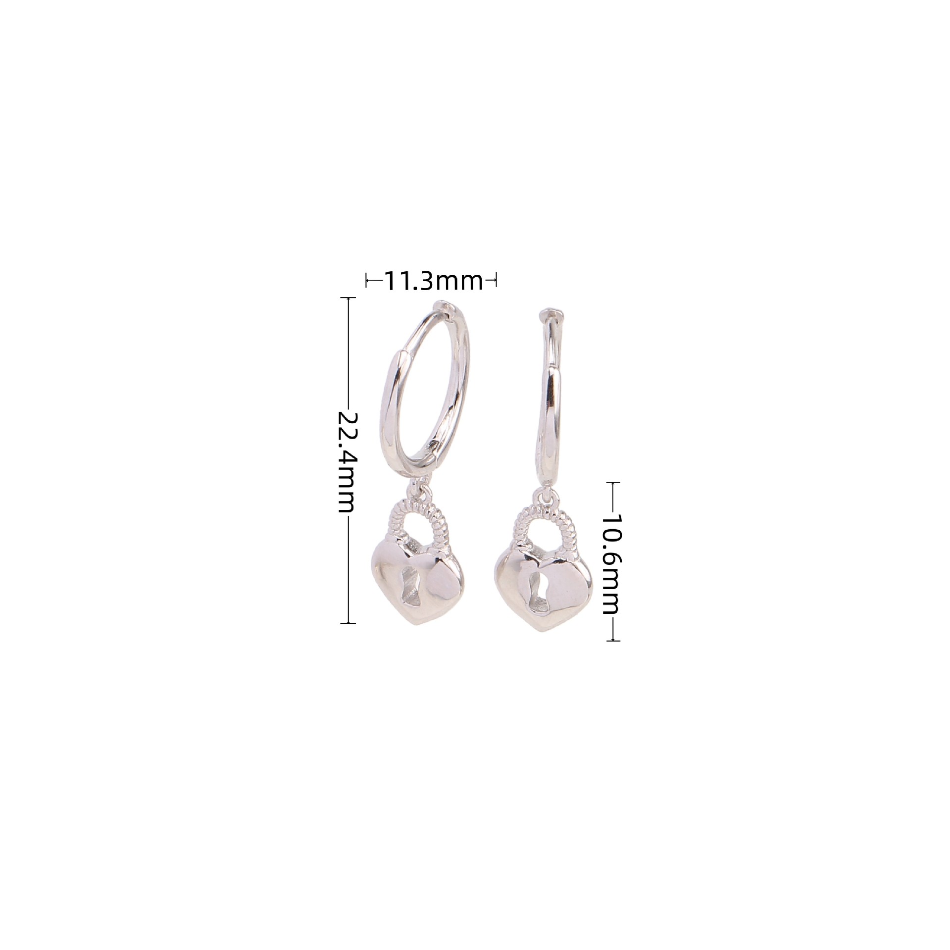 0.03µm Gold Plating Thickness 1 Pair 925 Sterling Silver Heart Shape Lock Drop Earrings