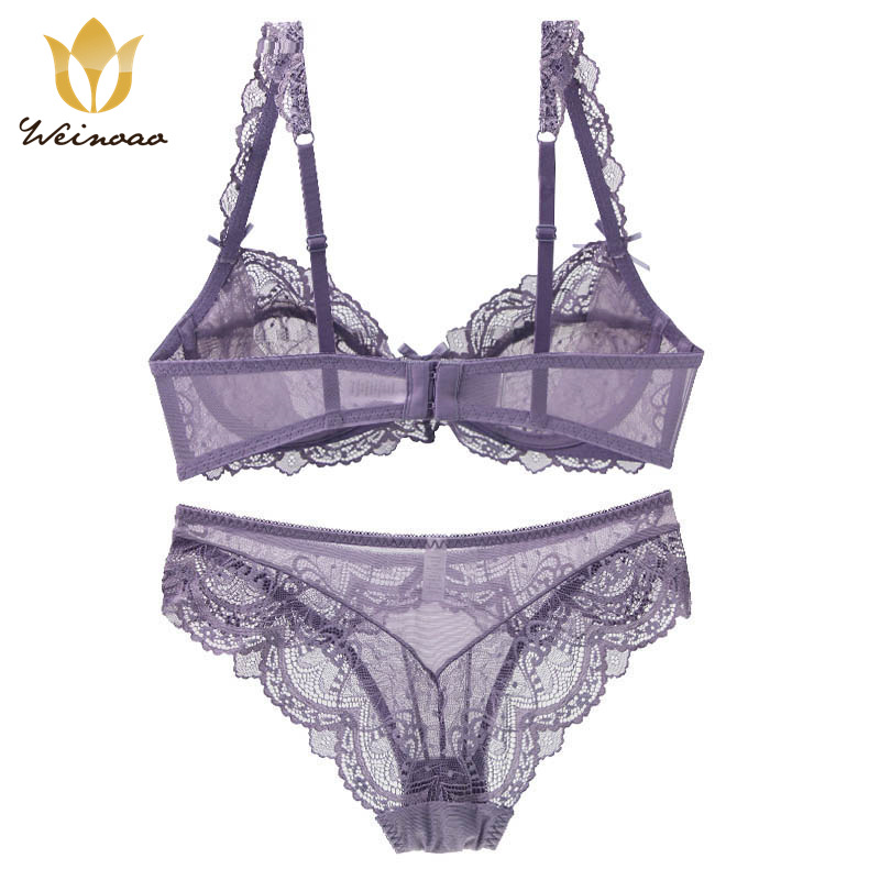 Large size set, women's sexy lace lingerie underwear, gathered adjustable bra_voghion.com