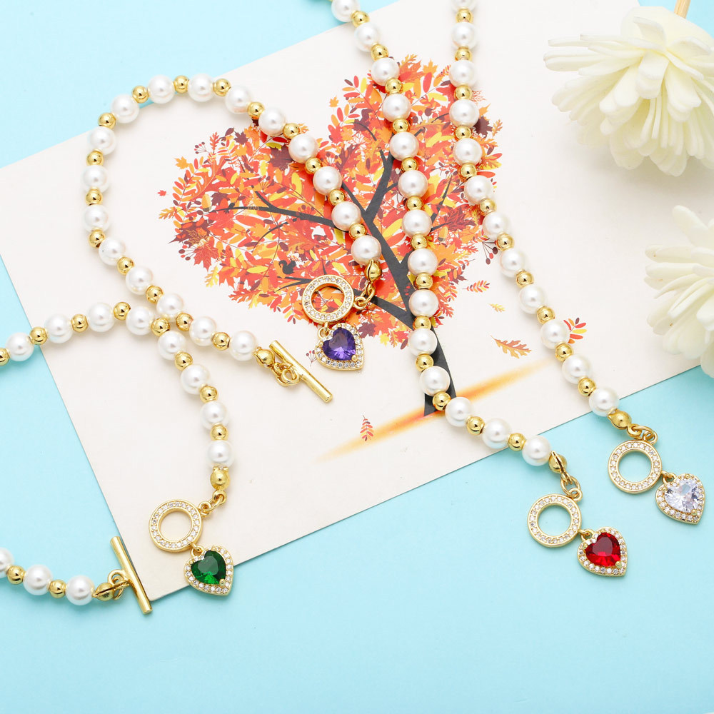 Fashion Heart Shape Copper Beaded Plating Inlay Zircon Bracelets 1 Piece