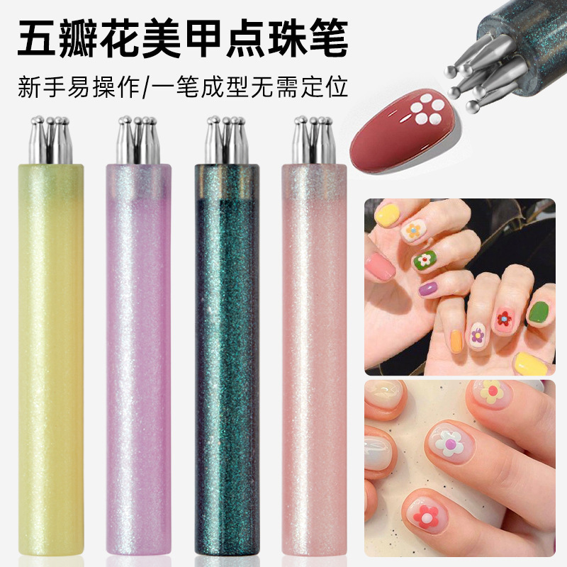 New Nail Art Dotting Pen, Multi-Color Flower Pattern Pen for Creating Petals and Flower Designs in One Stroke, DIY Style Nail Art Pen