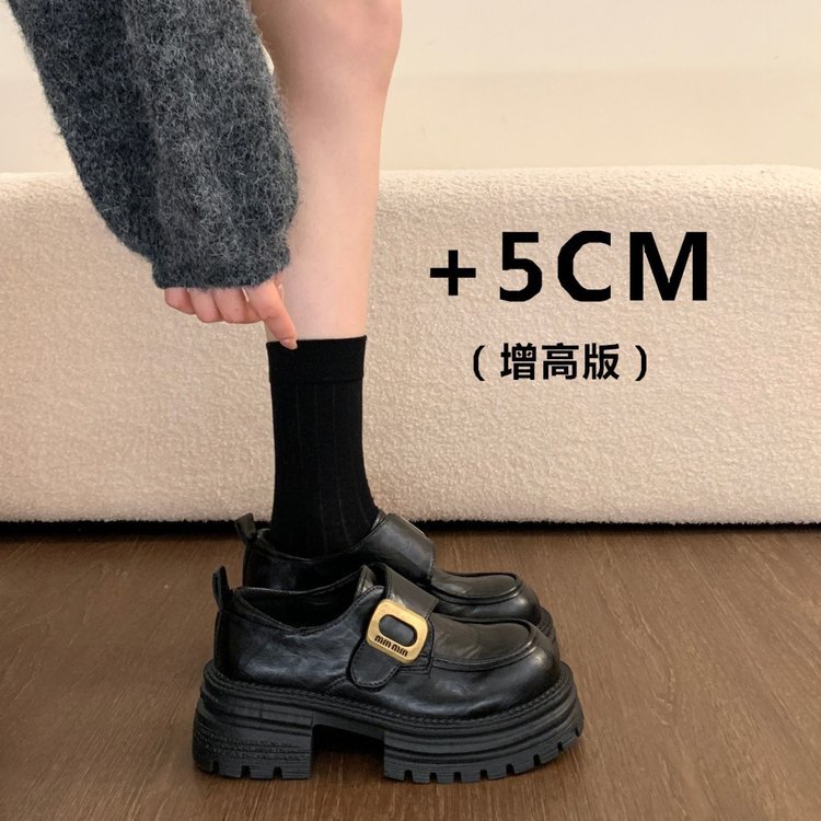 厚底粗跟英伦风小皮鞋女2025新款百搭增高女鞋单鞋黑色乐福鞋女款