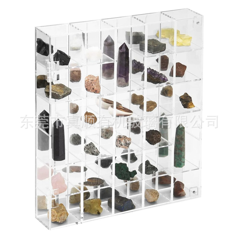 可调节摇滚展示盒 透明亚克力收藏盒 带镜面箭头石存储展示架定制