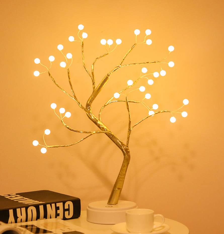 Lámpara de árbol pequeño transfronterizo LED, alambre de cobre, decoración de árbol de perlas, luz de color, decoración de atmósfera de gypsophila, luz de noche