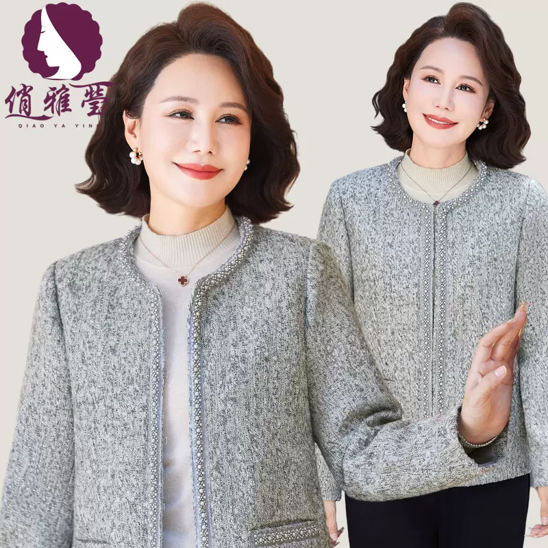 俏雅莹中老年女装上衣2025秋季新款短款毛呢小香风气质妈妈装外套