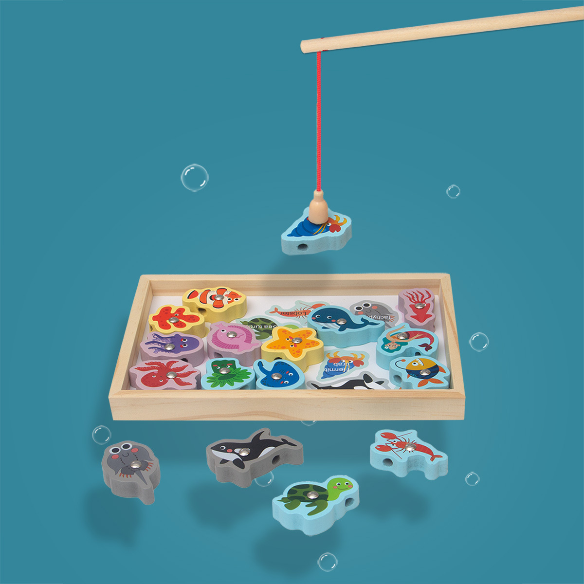 Weiweihu niños con cuentas de madera con cuerda, entrenamiento para bebés, concentración, magnético, juguete educativo de pesca dos en uno