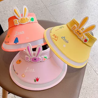儿童卡通防晒帽透气遮阳帽女童太阳帽女夏季空顶防紫外线女款兔耳
