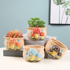 Hand-painted plain-fired ceramic flowerpots, colorful mushroom cute flowerpots, oval succulent flowerpots with holes, potted plants