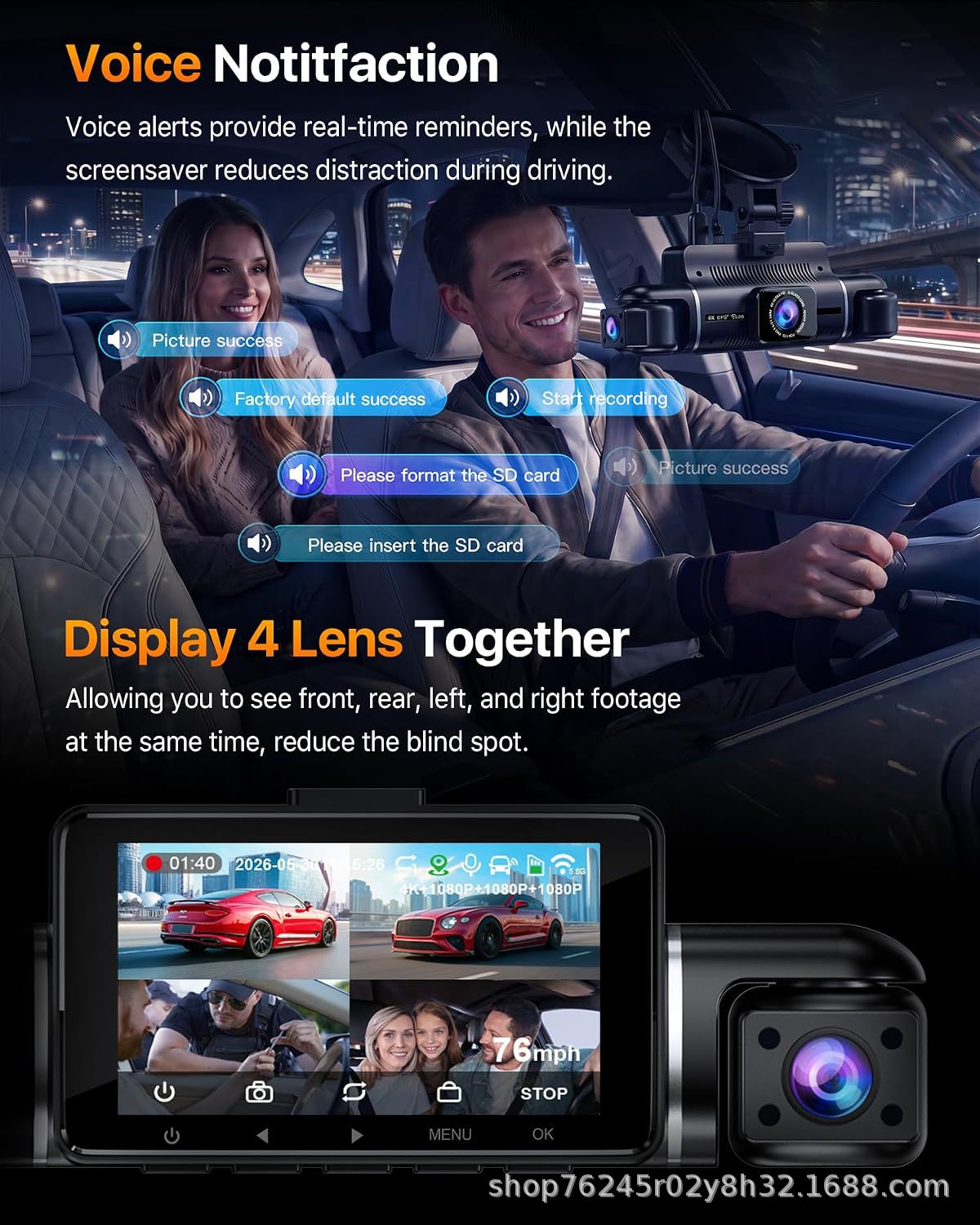 Dash cam private model new 4-channel 360-degree driving recorder 4K high-definition night vision WIFI parking monitoring