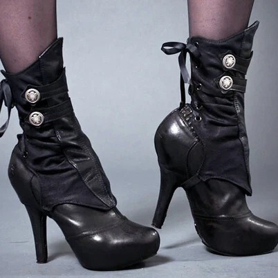 Autumn and winter 2024 middle-aged tapered high-heeled thick-soled short boots with buckle color matching black lace-up mid-length boots Harajuku, Europe and the United States Autumn and winter 2024 middle-aged tapered high-heeled thick-soled short boots with buckle color matching black lace-up mid-length boots Harajuku, Europe and the United States